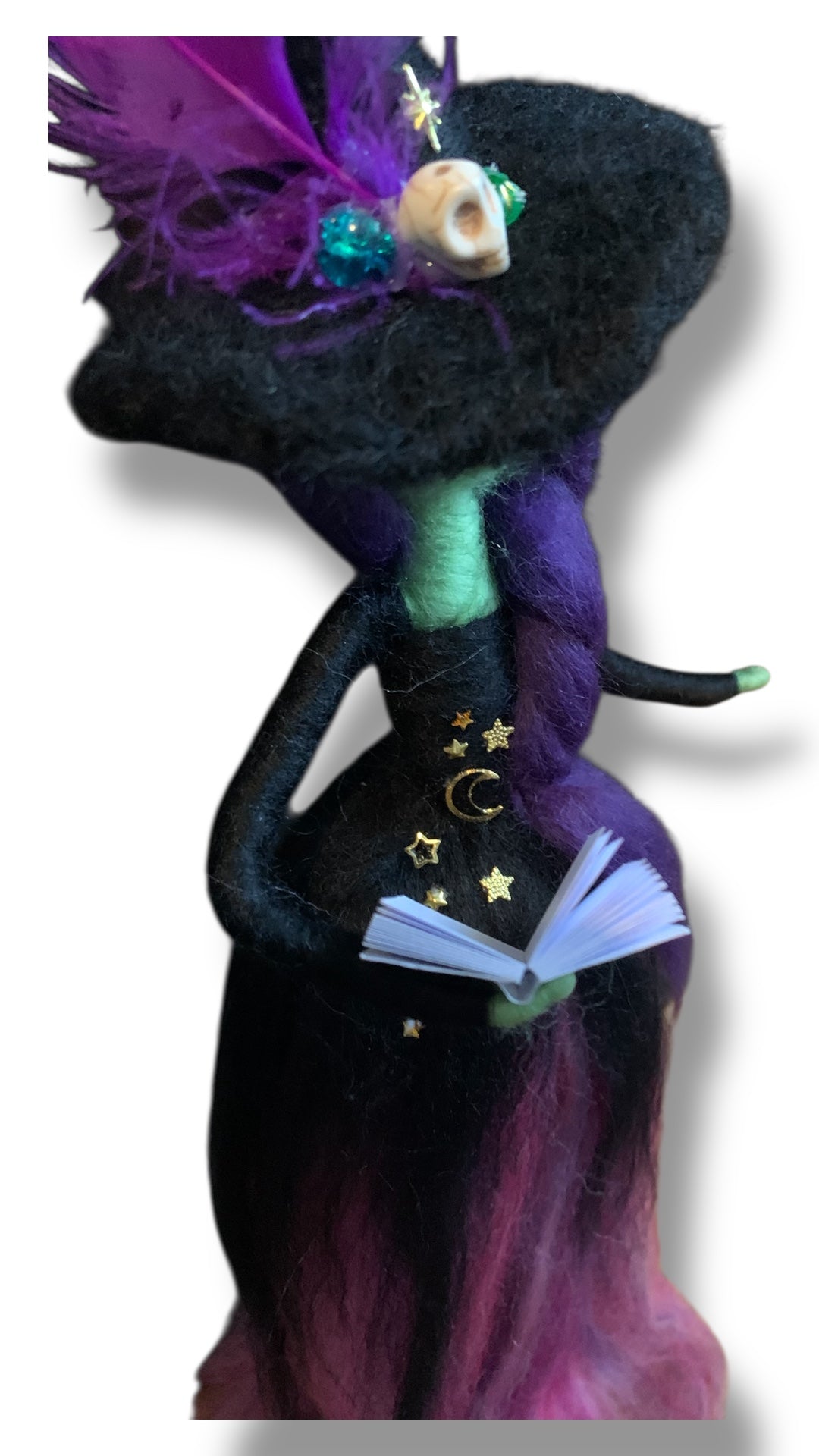 Needle Felted Wool Witch with Book