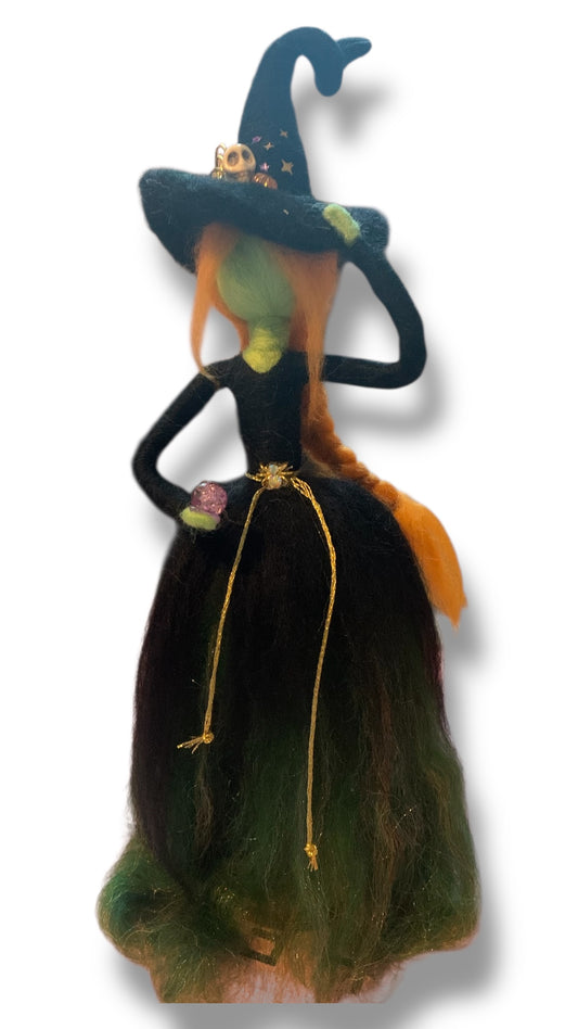 Needle Felted Wool Witch with Crystal Ball