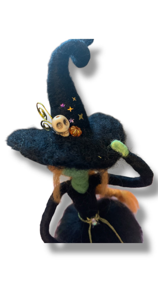 Needle Felted Wool Witch with Crystal Ball