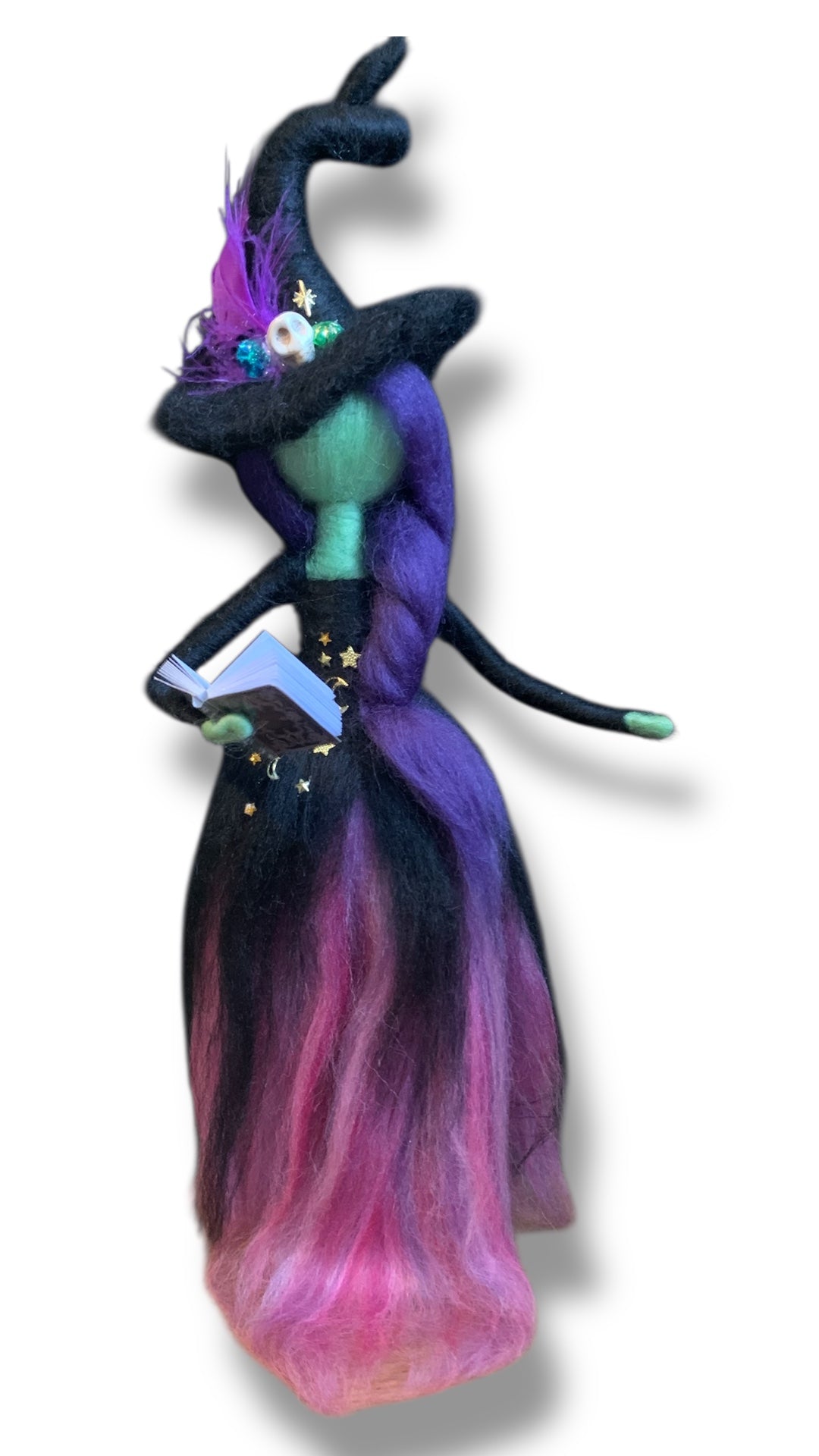 Needle Felted Wool Witch with Book